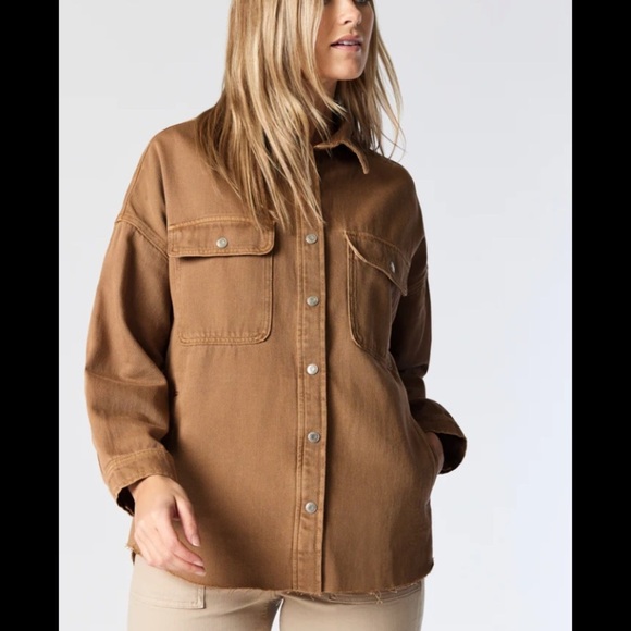 Mavi ⭐️Host Pick⭐️ Boyfriend Brown Western Distressed Hem Jean Jacket - Picture 2 of 6